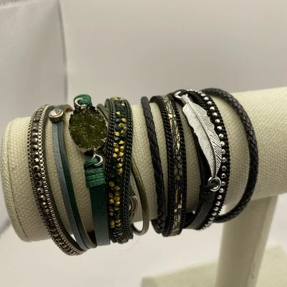 Set of 2 Wrap Leather Bracelets - Picture 2 of 8